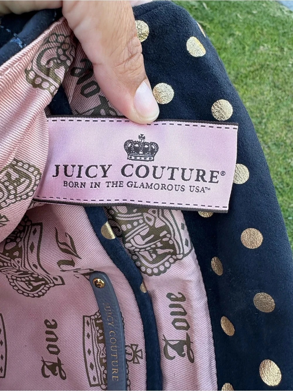 Vintage Y2K Juicy Couture Navy Blue Suede XL Clutch With Bow Detail EUC